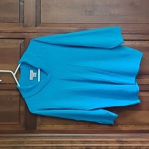 Allison Daly Lg blue-green soft short sleeve pullover sweater rolled collar